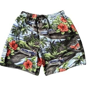 Big Dogs Board Shorts Swim Trunks Boys XL Old Cars Hawaiian Mesh Lined Aloha